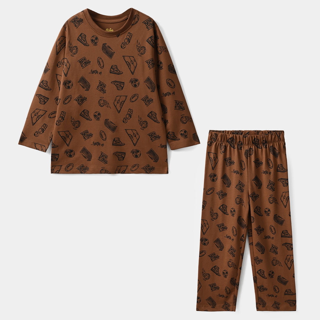 Boys Poly Cotton Jersey Night Suit BasketBall-BROWN
