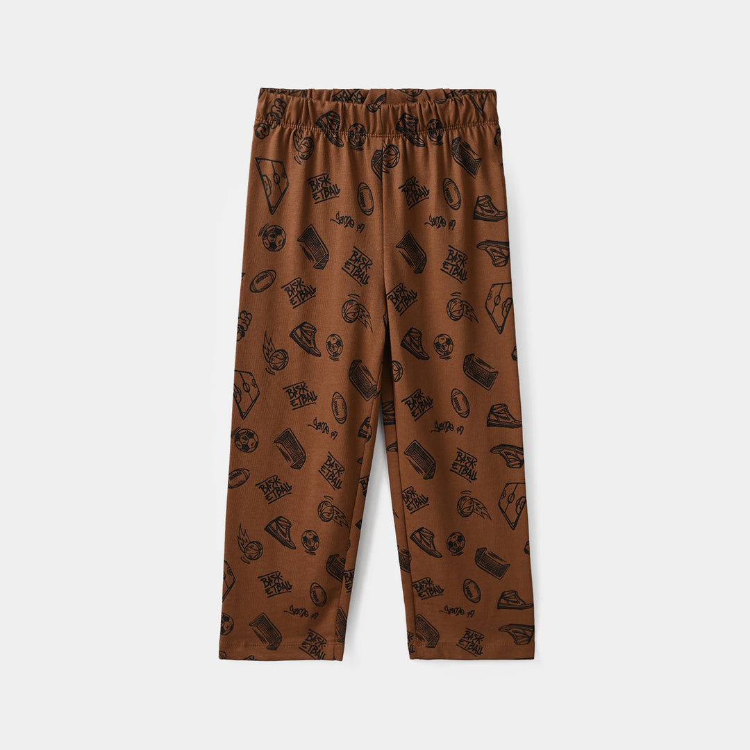 Boys Poly Cotton Jersey Night Suit BasketBall-BROWN