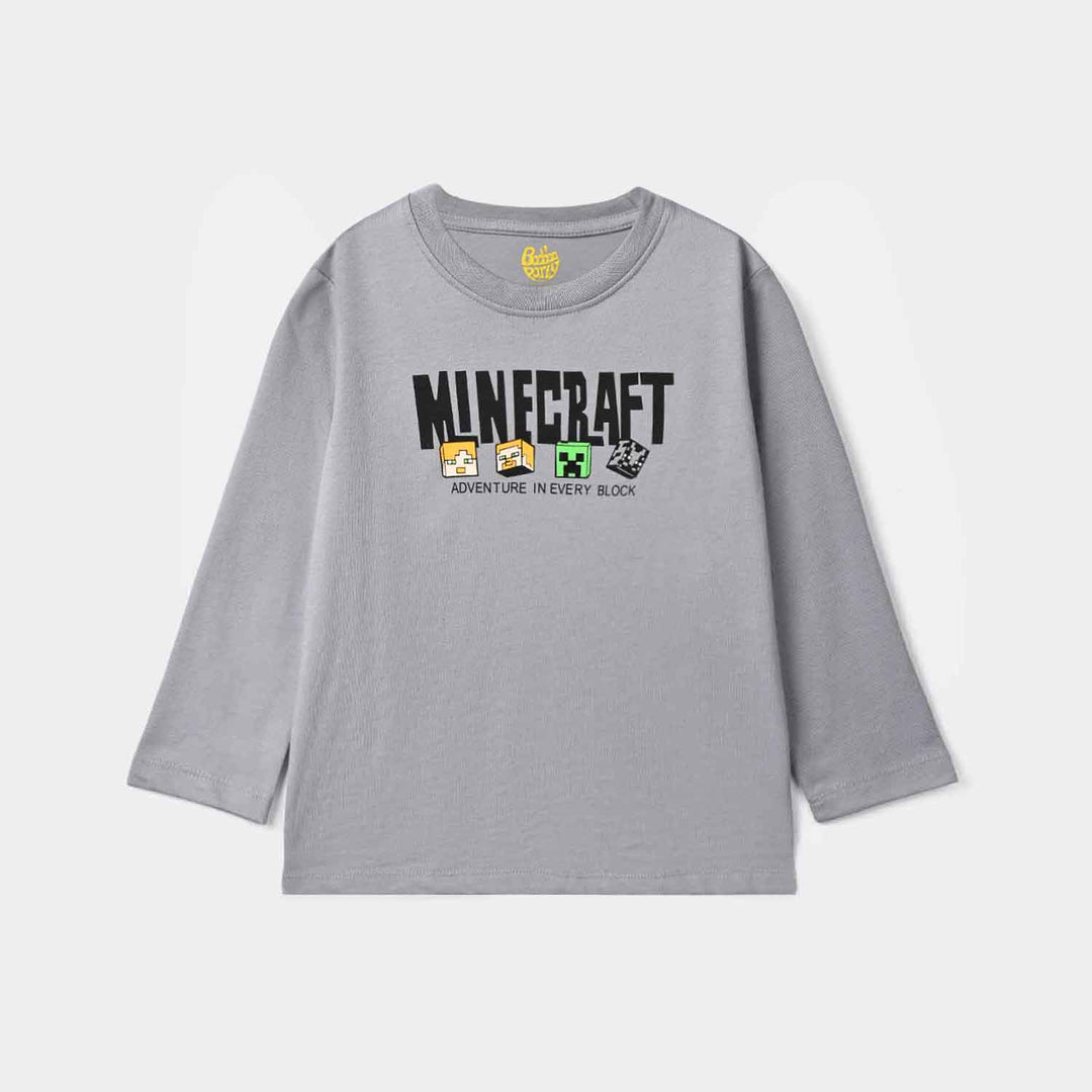 Boys Poly Cotton Jersey Night Suit Character-GREY