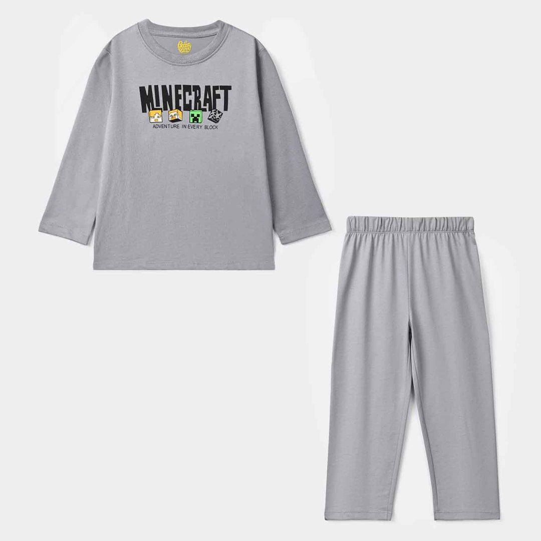 Boys Poly Cotton Jersey Night Suit Character-GREY