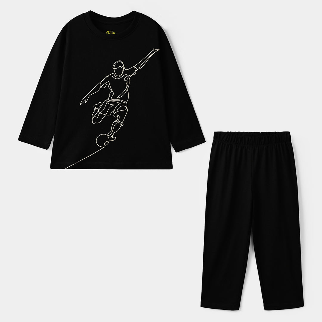 Boys Poly Cotton Jersey Night Suit Football-BLACK