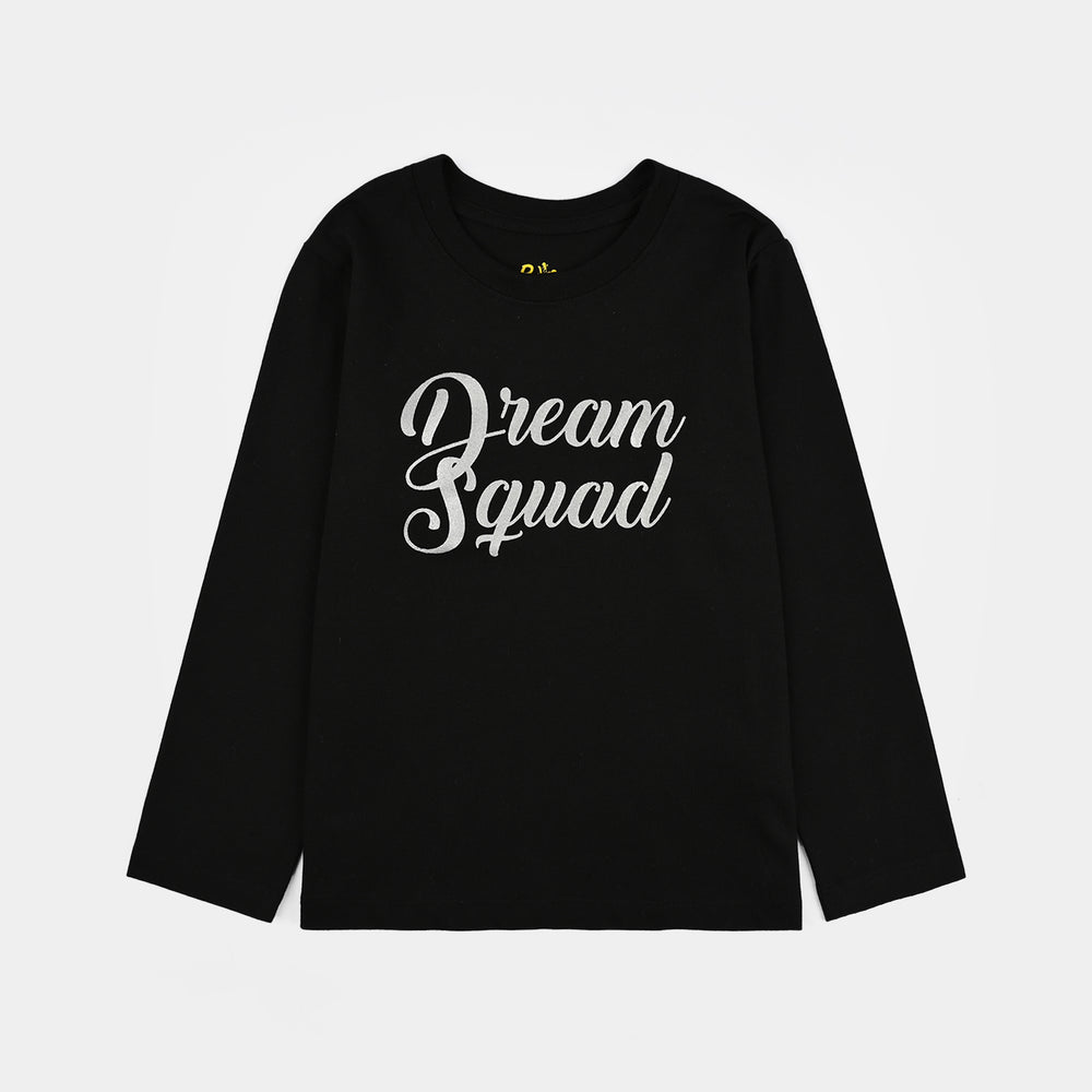 Girls Poly Cotton Jersey Night Suit Dream Squard-Black.Pink