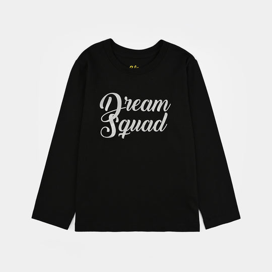 Girls Poly Cotton Jersey Night Suit Dream Squard-Black.Pink