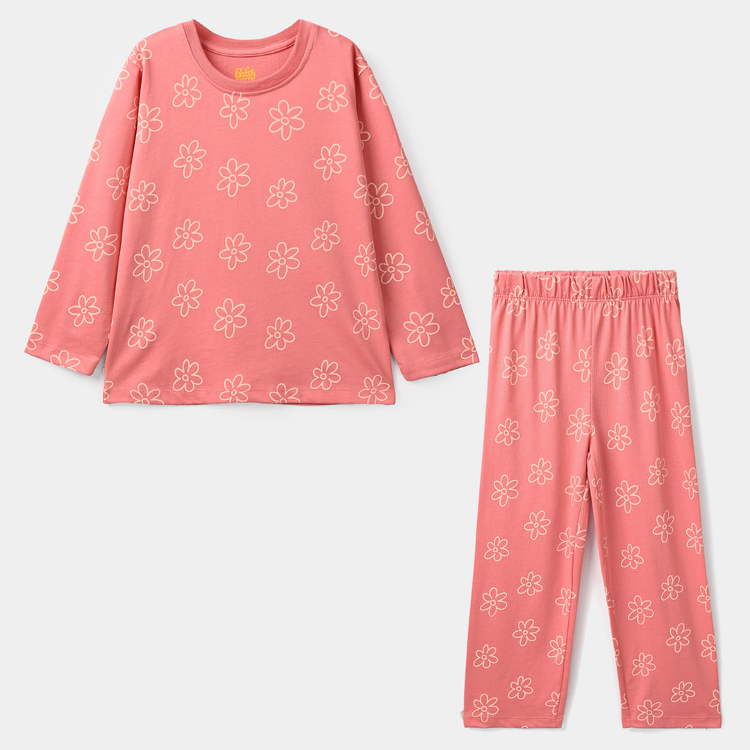 Girls PC Jersey Night Suit Lazy Dazzy-Pink