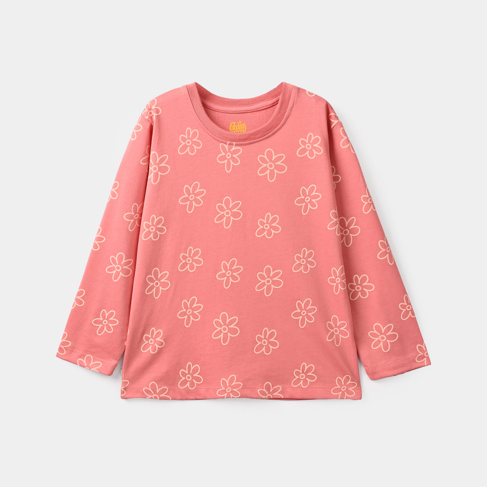 Girls PC Jersey Night Suit Lazy Dazzy-Pink