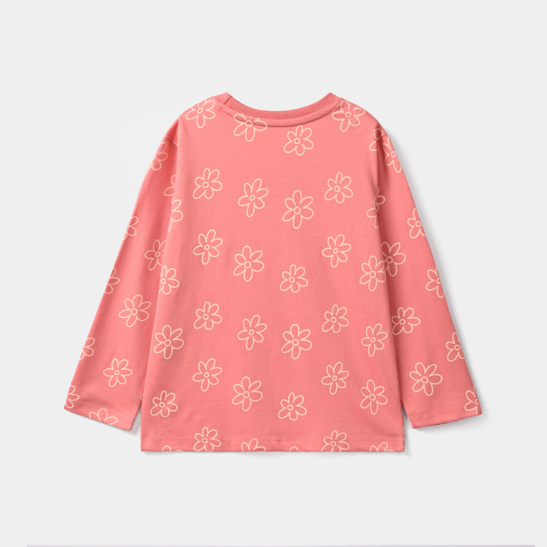 Girls PC Jersey Night Suit Lazy Dazzy-Pink