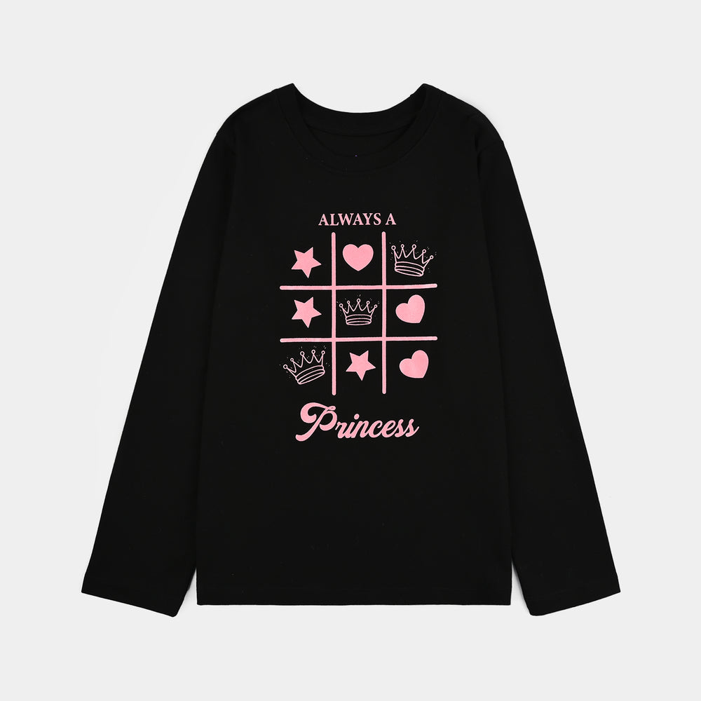 Girls Poly Cotton Jersey Night Suit Always A Princess-BLACK