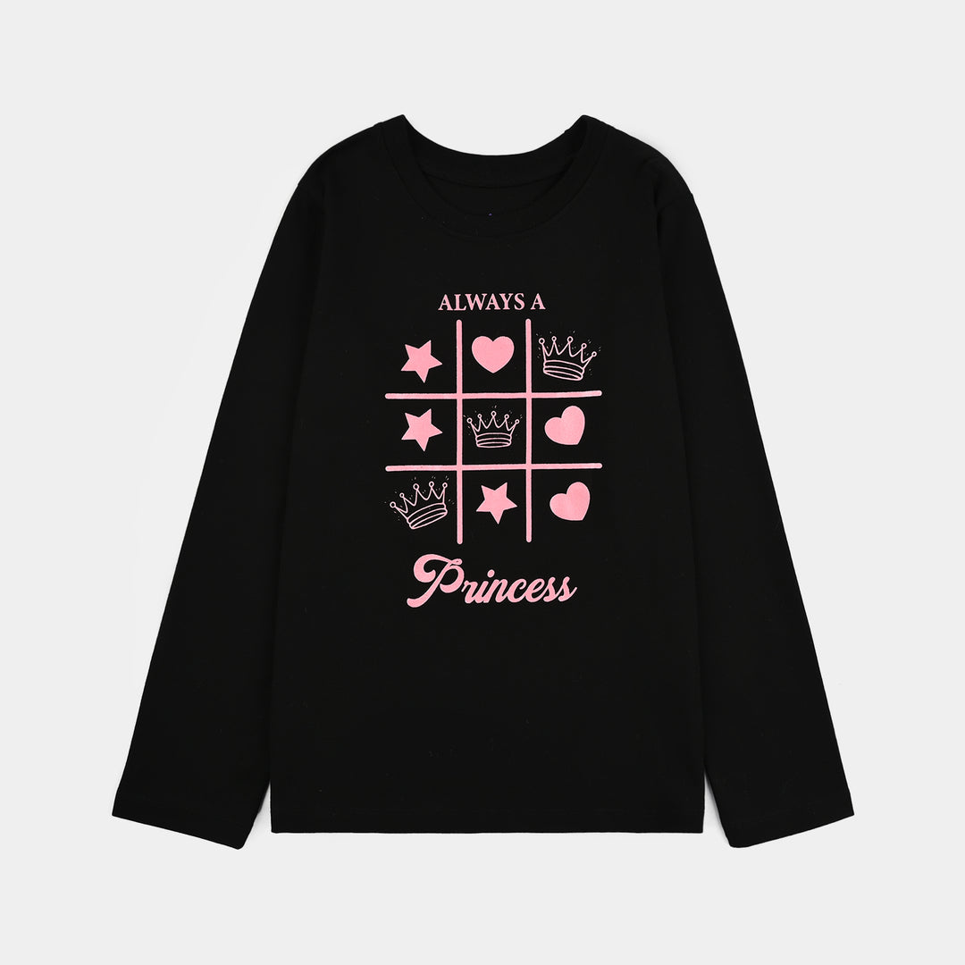 Girls Poly Cotton Jersey Night Suit Always A Princess-BLACK