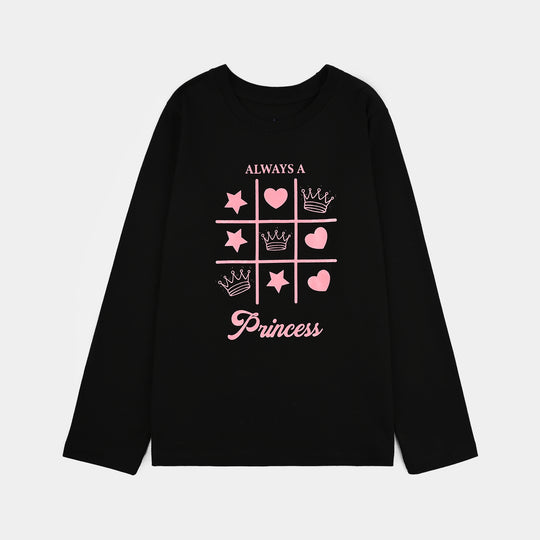 Girls Poly Cotton Jersey Night Suit Always A Princess-BLACK