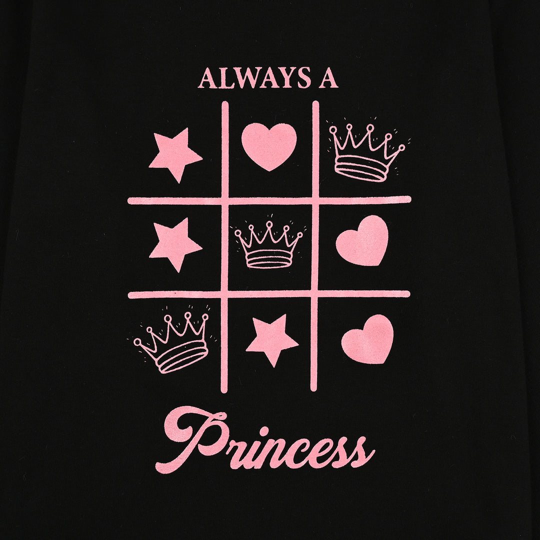 Girls Poly Cotton Jersey Night Suit Always A Princess-BLACK