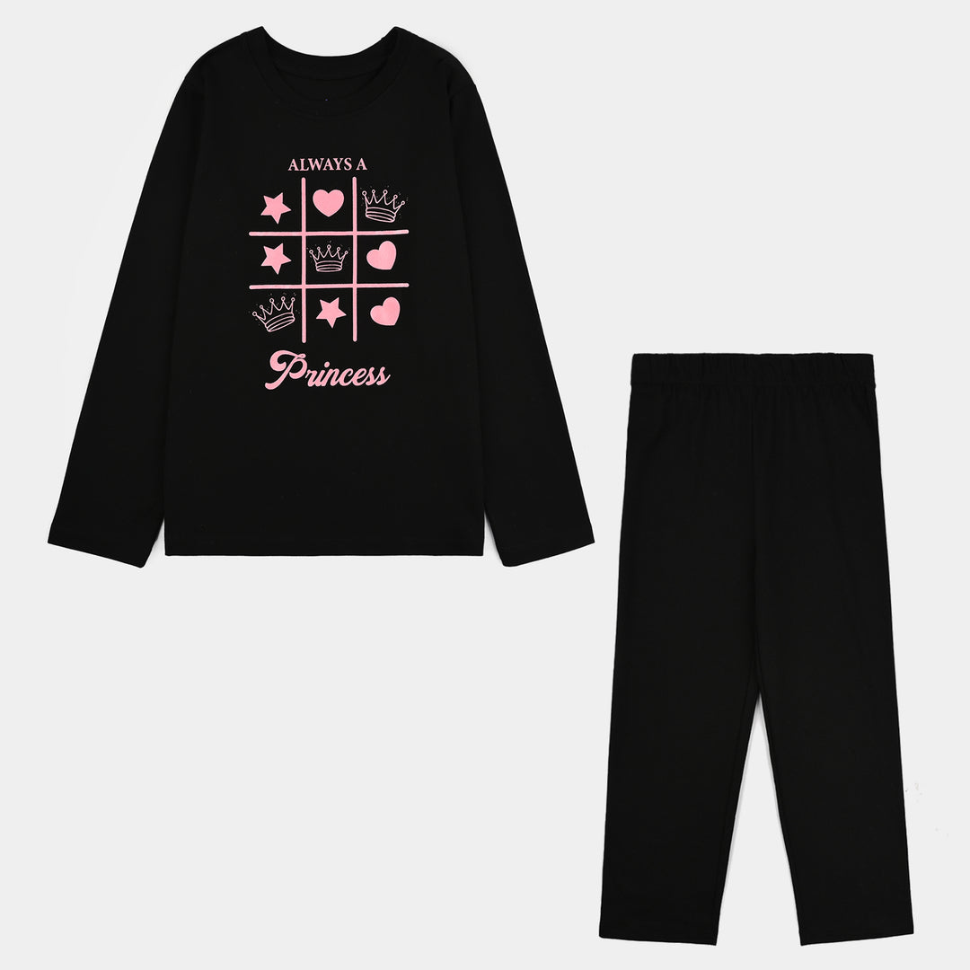 Girls Poly Cotton Jersey Night Suit Always A Princess-BLACK