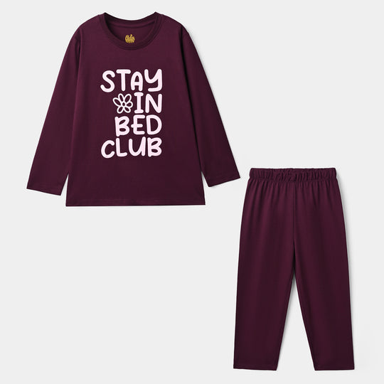Girls PC Jersey Night Suit Stay in bed-Purple