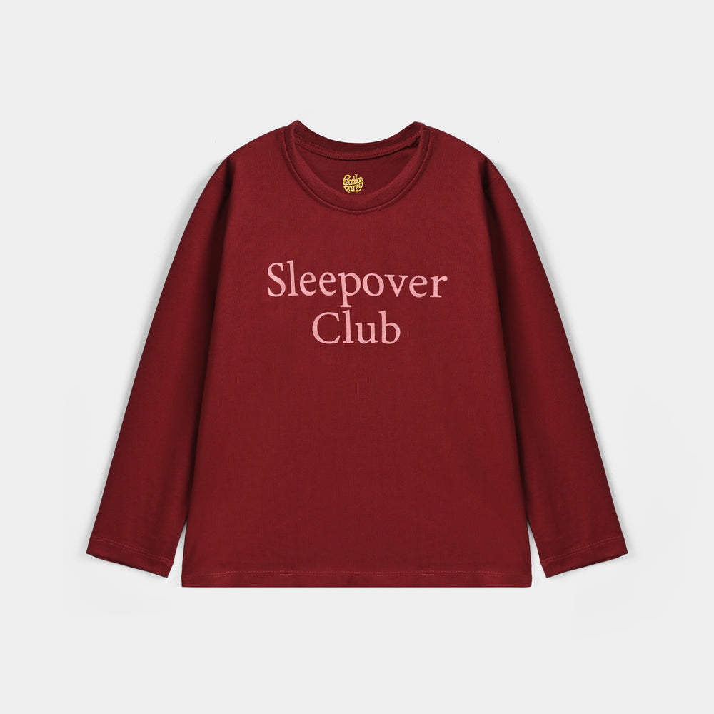 Girls Poly Cotton Jersey Night Suit Sleep over club-RED