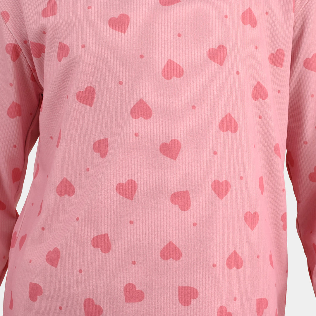 Girls PC Jersey Night Suit Hearts-PINK