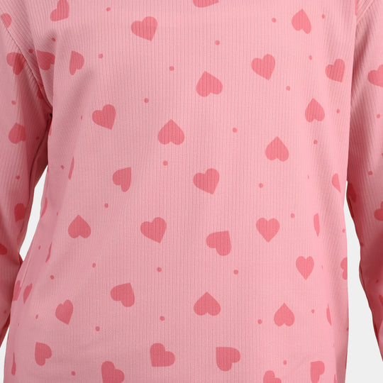 Girls PC Jersey Night Suit Hearts-PINK