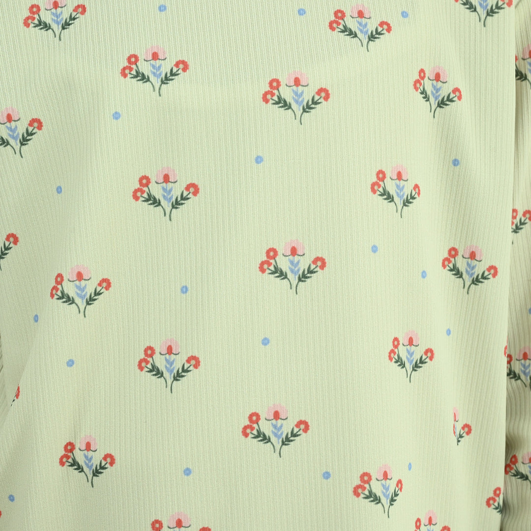 Girls PC Jersey Night Suit Floral Repeat-GREEN