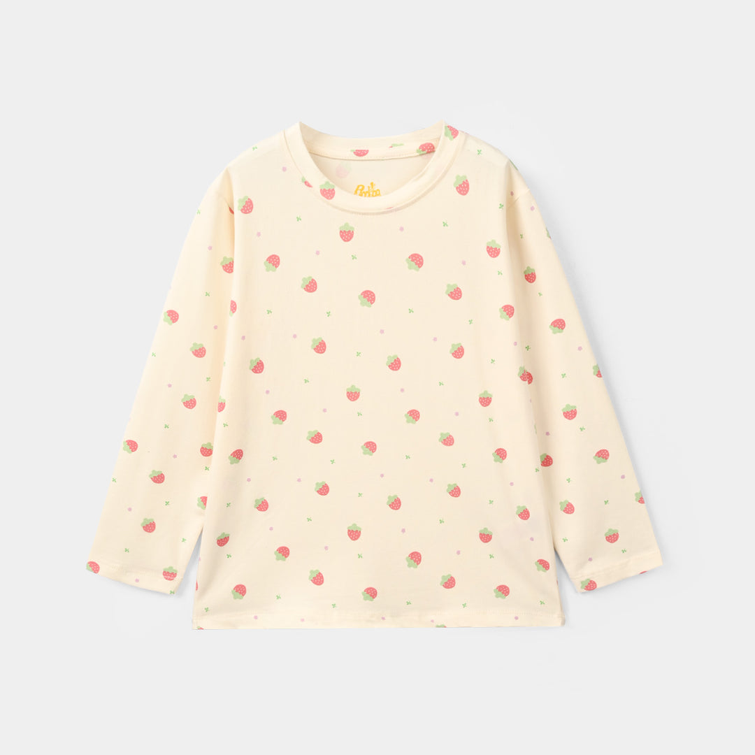 Girls Cotton Night Suit strawberry-BROWN