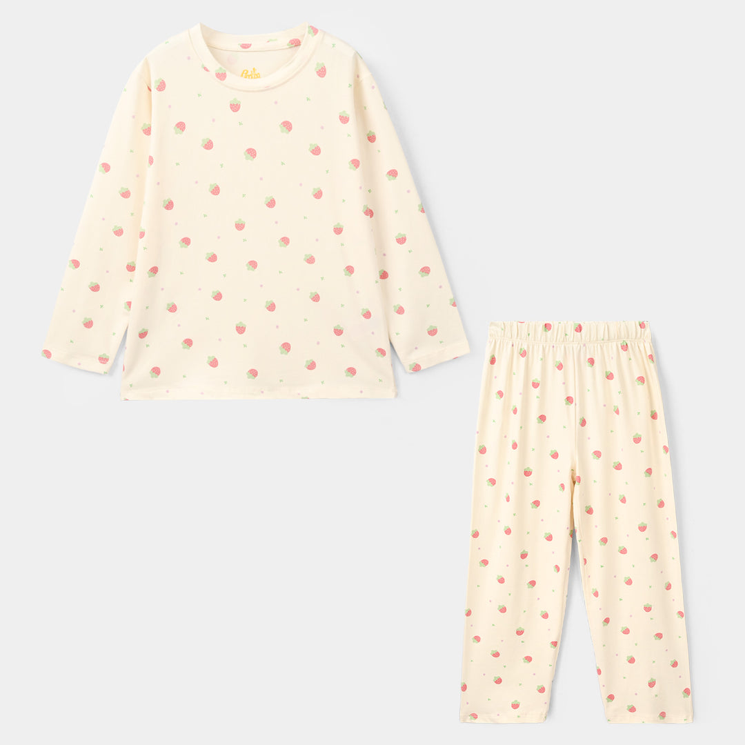 Girls Cotton Night Suit strawberry-BROWN