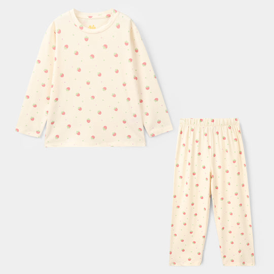 Girls Cotton Night Suit strawberry-BROWN
