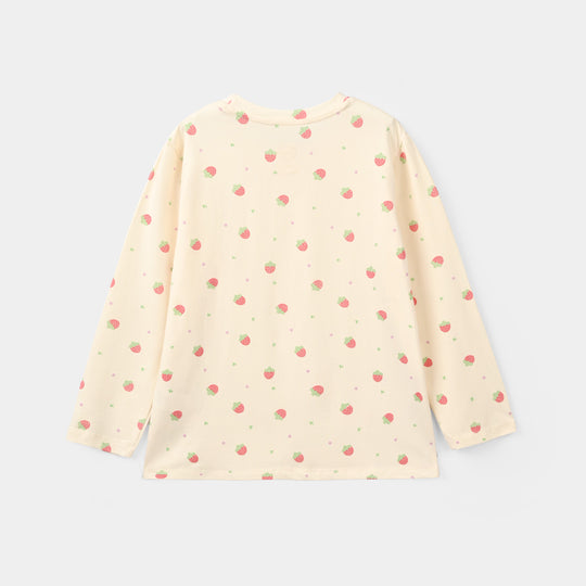 Girls Cotton Night Suit strawberry-BROWN