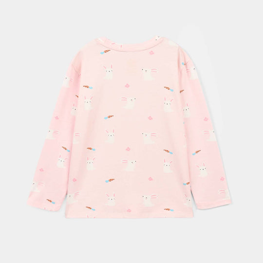 Girls Cotton Night Suit Rabbit - Pink