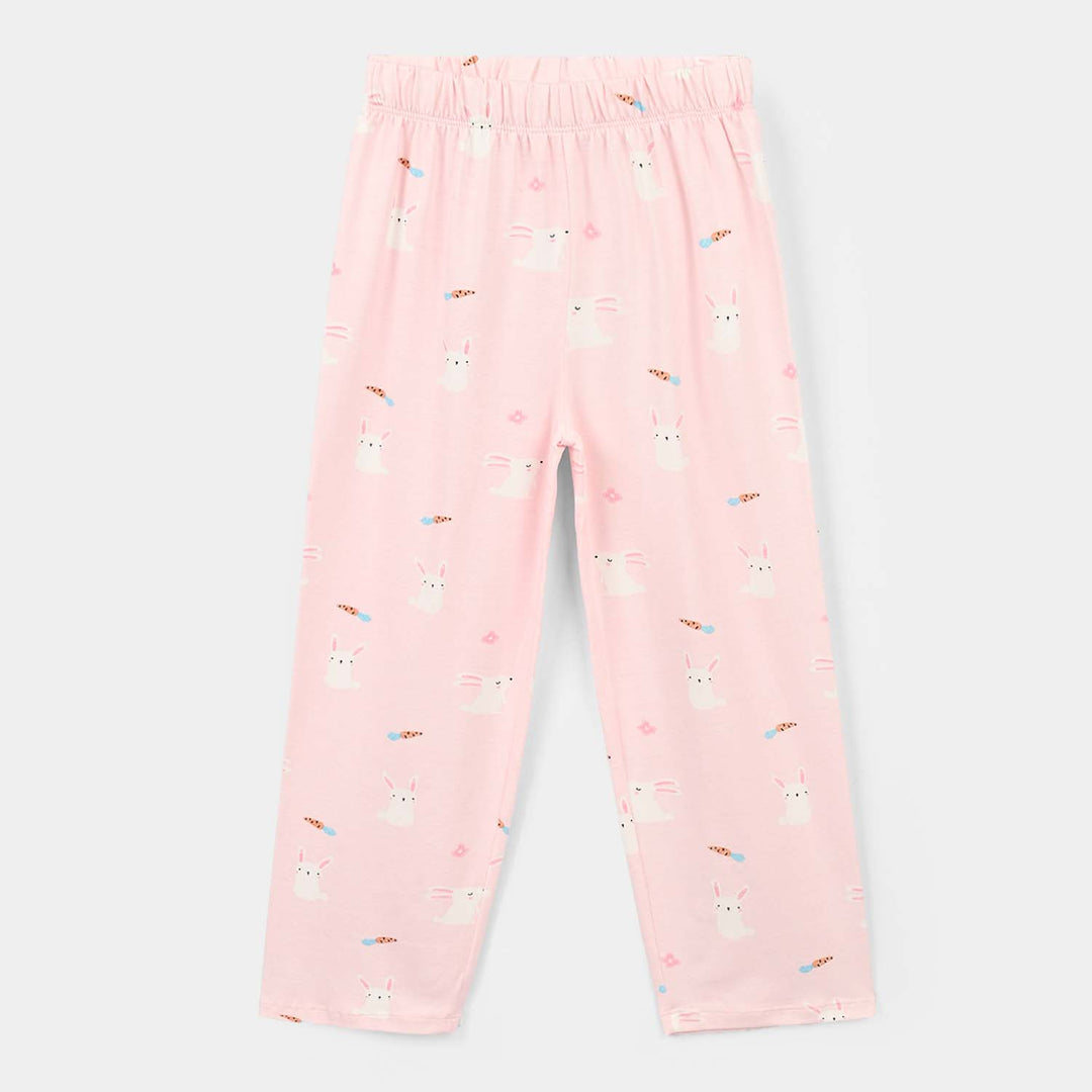 Girls Cotton Night Suit Rabbit - Pink