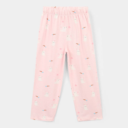 Girls Cotton Night Suit Rabbit - Pink