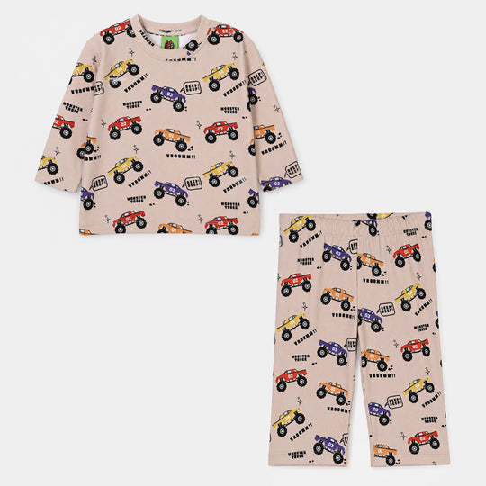 Infant Boys Poly Cotton Jersey Night Suit Racing Monster Truck-BROWN