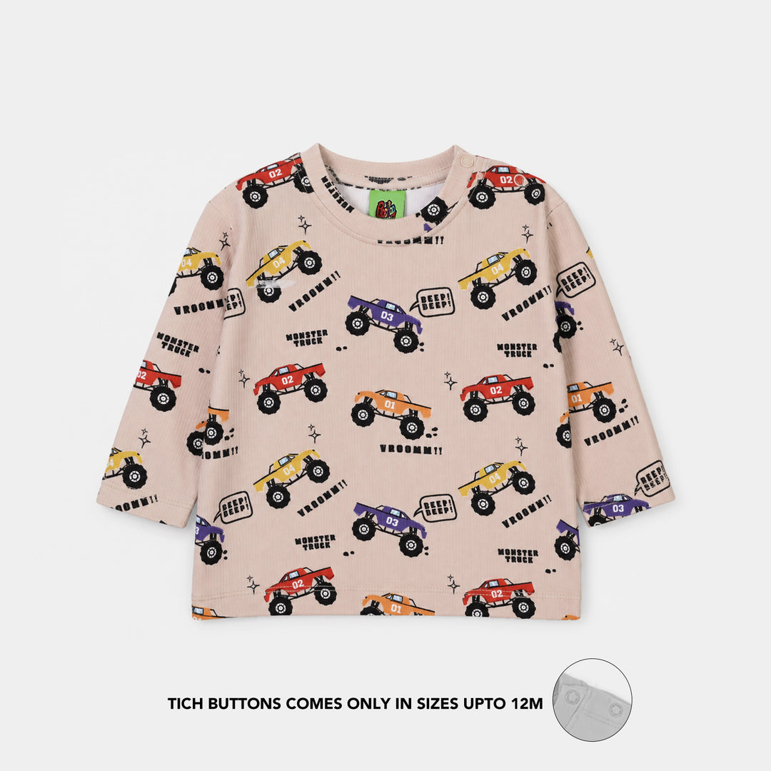 Infant Boys Poly Cotton Jersey Night Suit Racing Monster Truck-BROWN