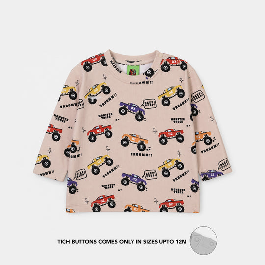 Infant Boys Poly Cotton Jersey Night Suit Racing Monster Truck-BROWN