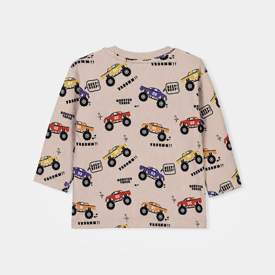 Infant Boys Poly Cotton Jersey Night Suit Racing Monster Truck-BROWN