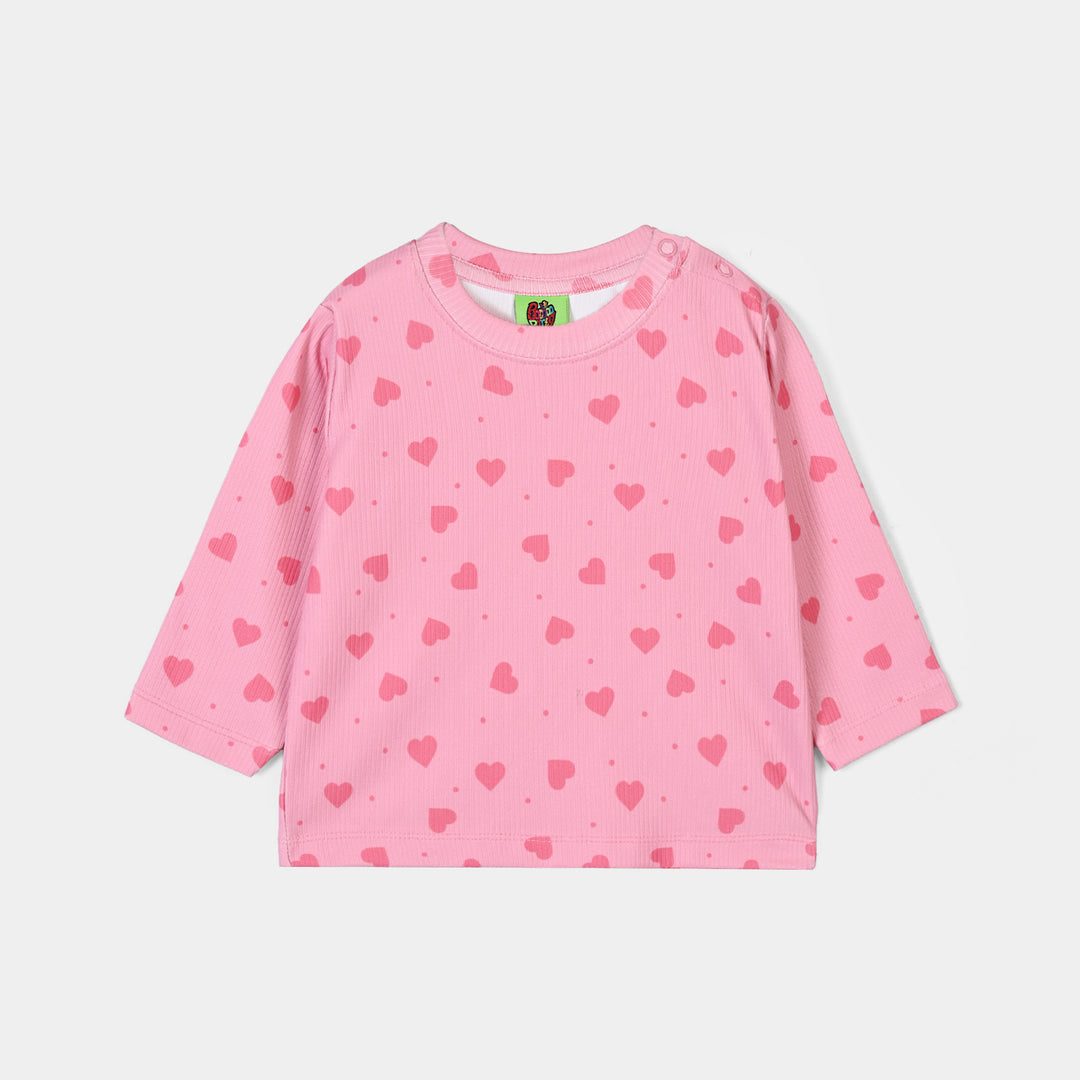 Infant Girls Poly Cotton Jersey Night Suit Hearts-PINK
