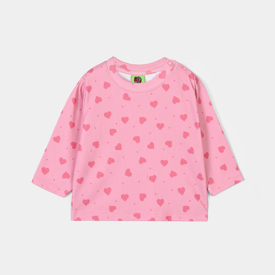 Infant Girls Poly Cotton Jersey Night Suit Hearts-PINK