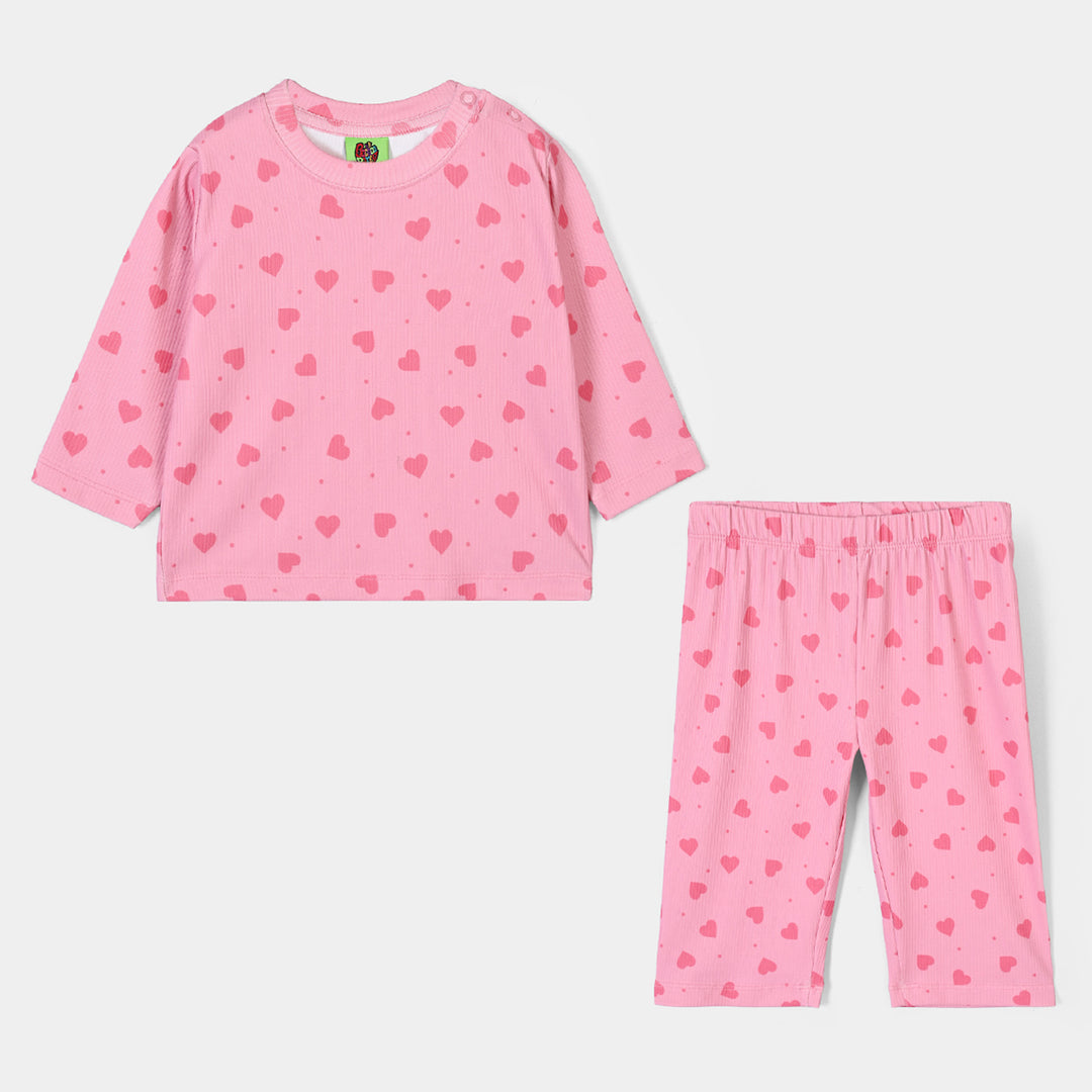 Infant Girls Poly Cotton Jersey Night Suit Hearts-PINK