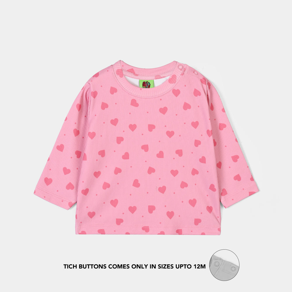 Infant Girls Poly Cotton Jersey Night Suit Hearts-PINK