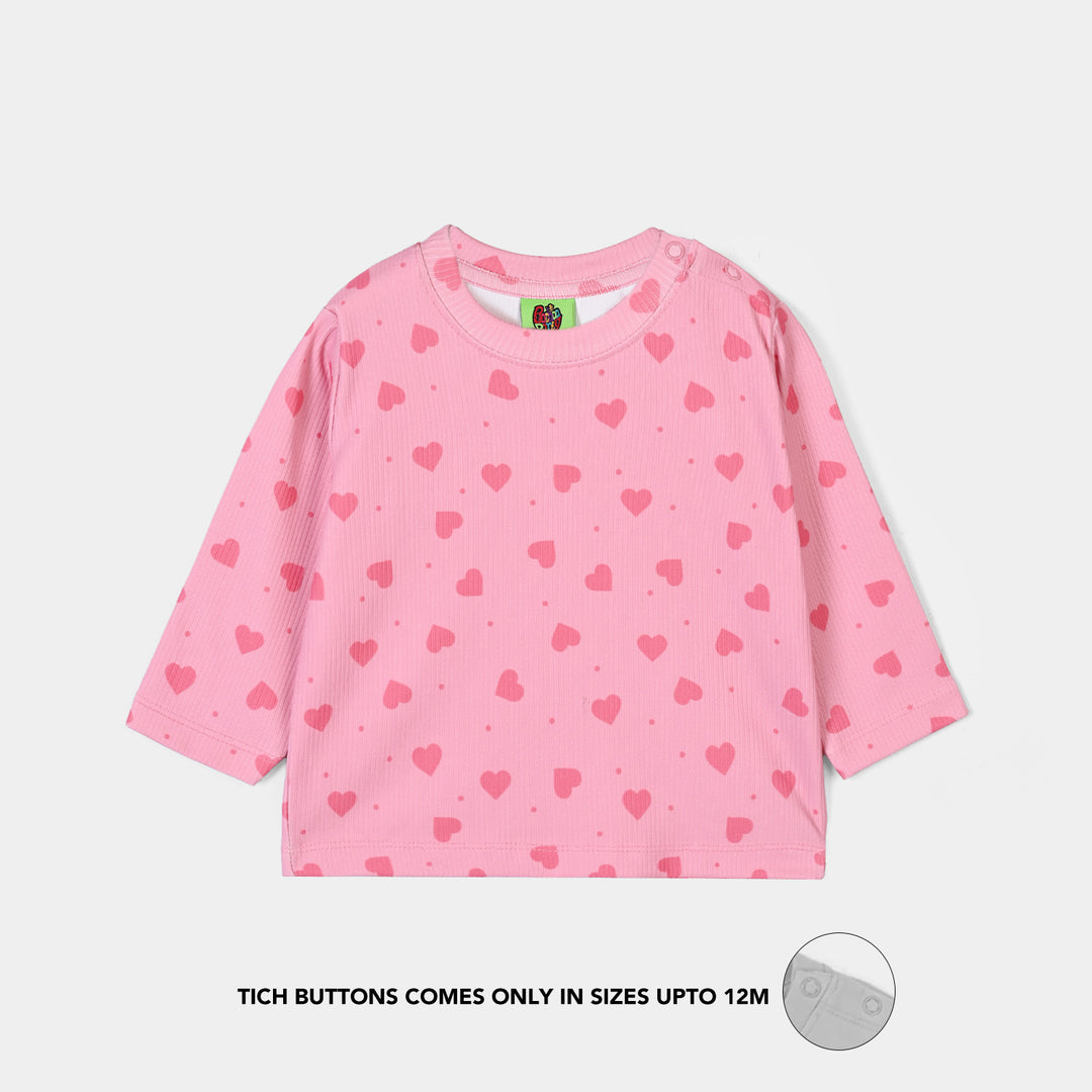Infant Girls Poly Cotton Jersey Night Suit Hearts-PINK