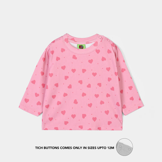 Infant Girls Poly Cotton Jersey Night Suit Hearts-PINK