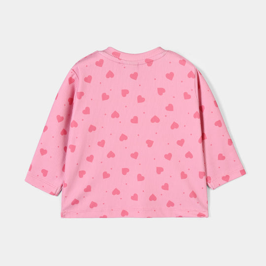 Infant Girls Poly Cotton Jersey Night Suit Hearts-PINK
