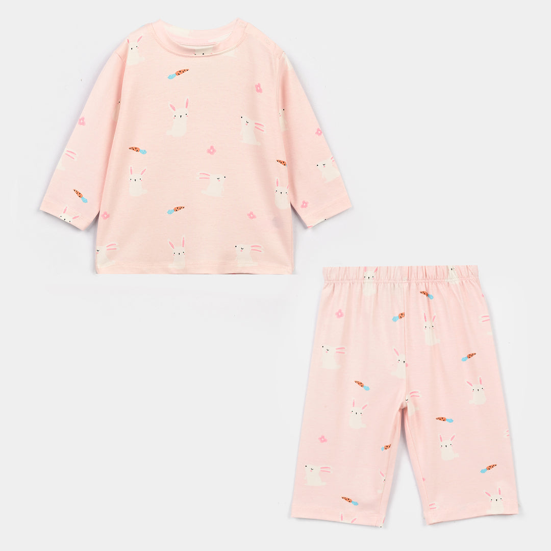 Infant Girls Cotton Night Suit Rabbit - Pink