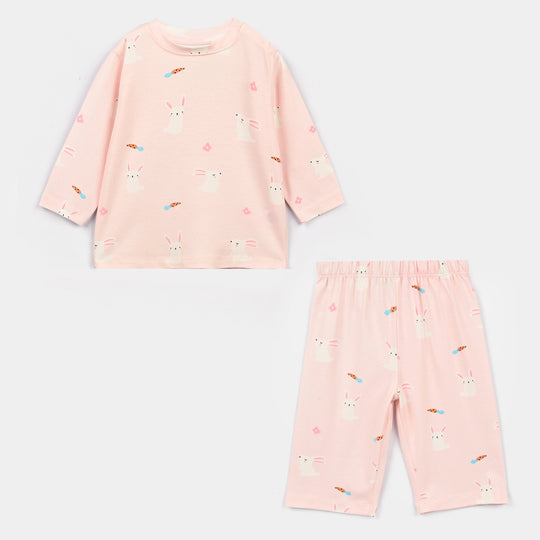 Infant Girls Cotton Night Suit Rabbit - Pink