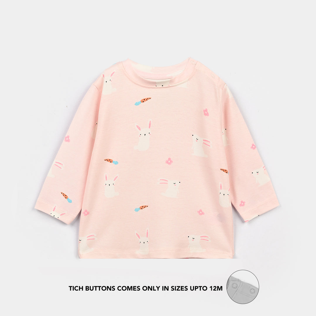 Infant Girls Cotton Night Suit Rabbit - Pink