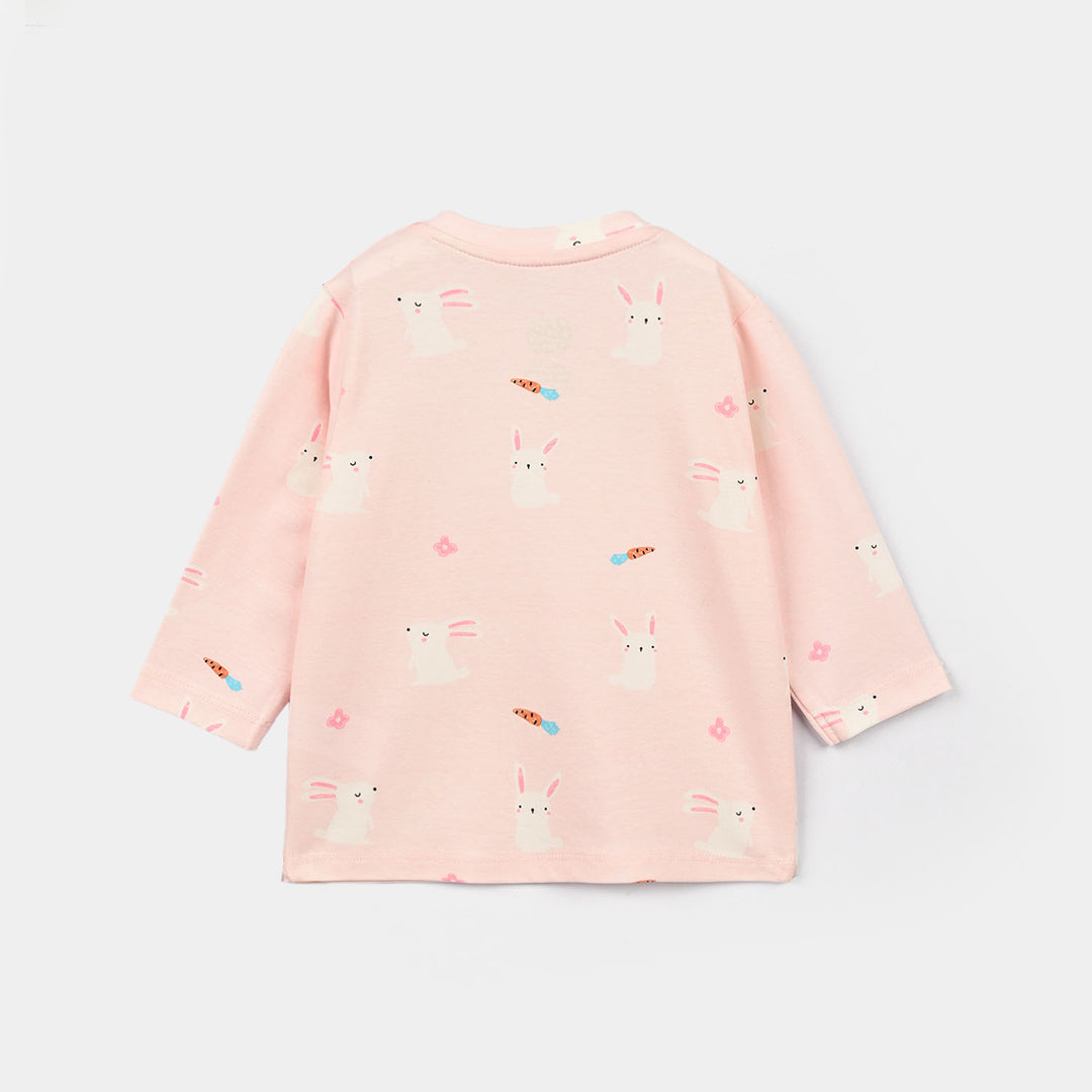 Infant Girls Cotton Night Suit Rabbit - Pink