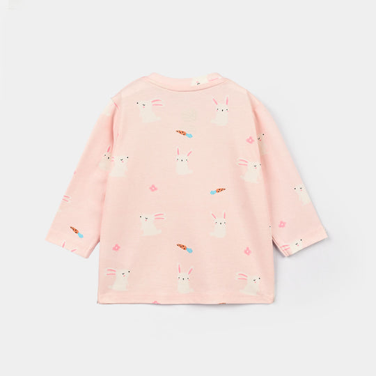 Infant Girls Cotton Night Suit Rabbit - Pink