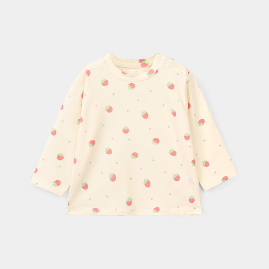 Infant Girls Cotton Night Suit strawberry-BROWN