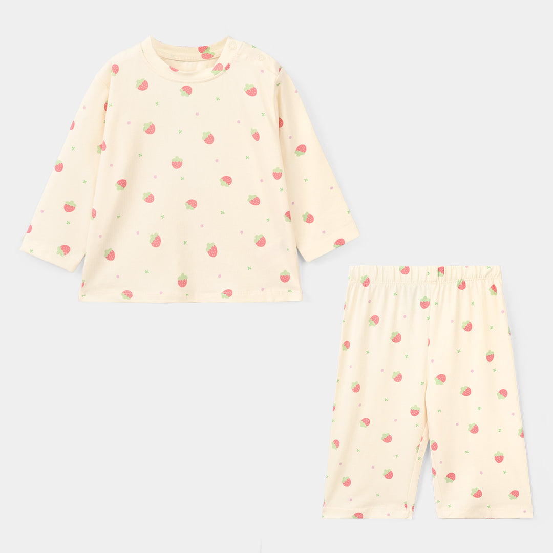 Infant Girls Cotton Night Suit strawberry-BROWN