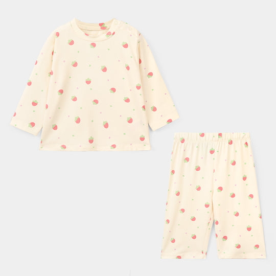 Infant Girls Cotton Night Suit strawberry-BROWN