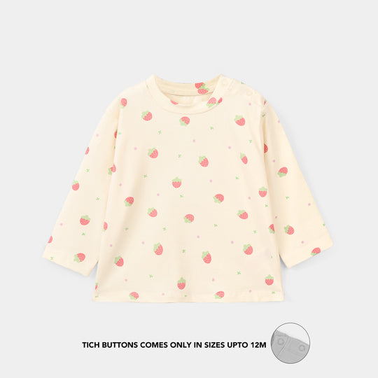 Infant Girls Cotton Night Suit strawberry-BROWN