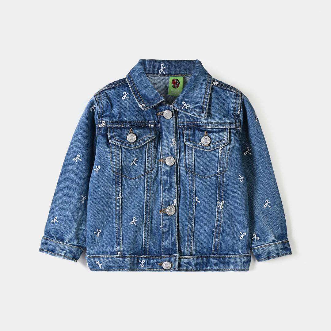 Infant Girls Denim rigid Jacket Bows-Mid Blue