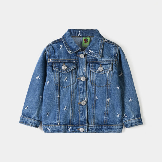 Infant Girls Denim rigid Jacket Bows-Mid Blue