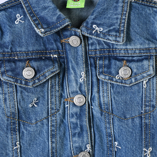 Infant Girls Denim rigid Jacket Bows-Mid Blue